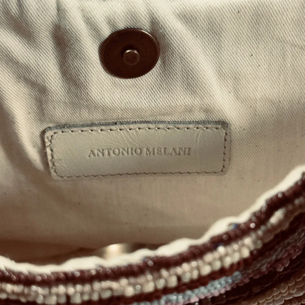 Antonio Melani Glass Bead Handbag Wood Handle Brown‎ Cream Blue Pink Summer Boho - Picture 6 of 16